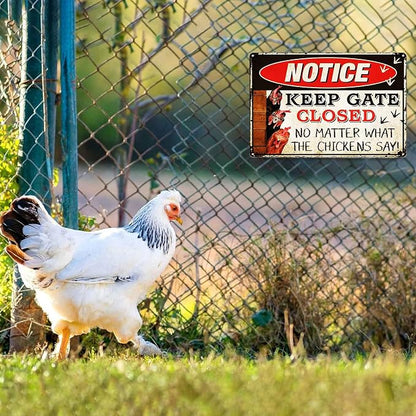 Vintage Metal Signs Chicken Coop Signs, Funny Chicken Gifts, Farm Tin Signs for Home Chicken Coop Farmhouse Kitchen Garden Decor, Keep Gate Closed 8 X 12 Inch