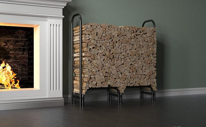 4ft Firewood Rack Heavy Duty Indoor Outdoor Firewood Storage Log Rack with Cover，Black Round Tube