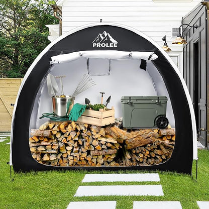 PROLEE Bike Shed 6.6FT, Waterproof Oxford Fabric Storage Tent for 2 Bikes, Outdoor Storage with Window Design, Black
