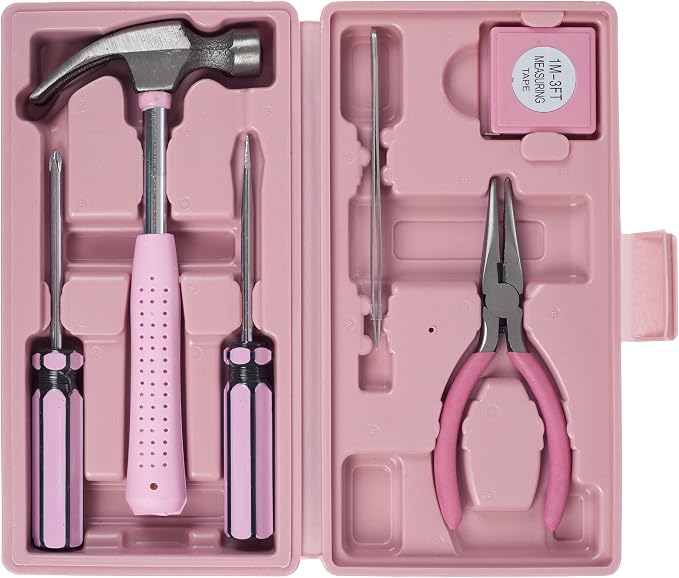 Household Tool Box - 7-Piece Handheld Tool Kit With Hammer, Phillips Screwdrivers, Long-Nose Pliers, Tweezers, and Tape Measure by Stalwart