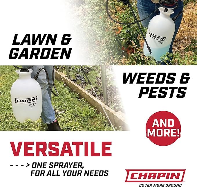 Chapin 1-Gallon Pump Sprayer, Easy Use for Home & Garden | Durable lightweight tank; ideal for weed control, plant care and cleaning with adjustable nozzle, long hose and easy pump