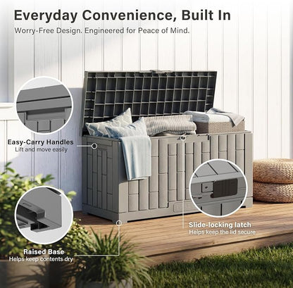 EAST OAK Outdoor Storage Box, 60 Gallon Deck Box Indoor and Outdoor Use, Waterproof Resin Storage Bin for Patio Cushions, Gardening Tools, Lockable, UV Resistant, Grey