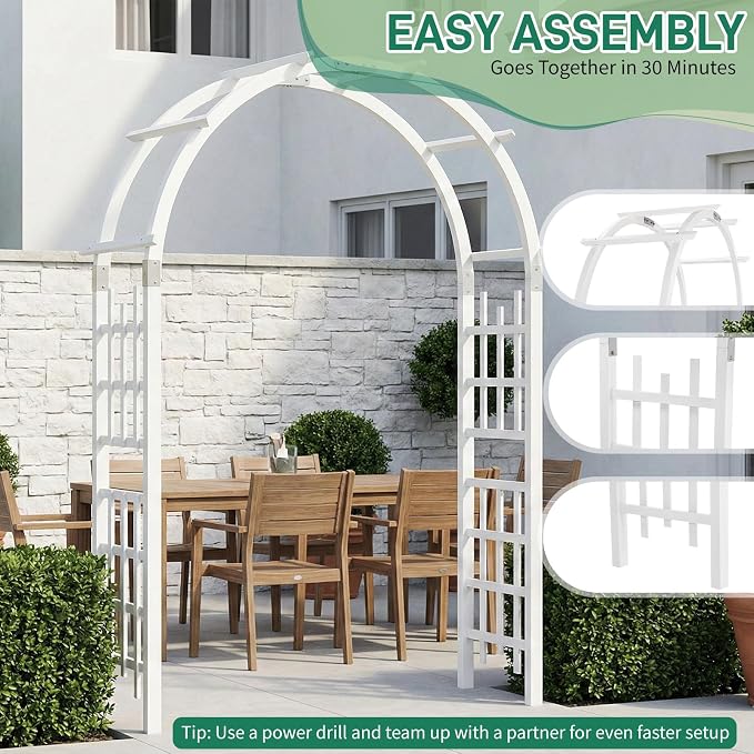 Outvita 7Ft Wooden Garden Arbor Arch, Wood Arbor Trellis, Pergola Archway for Wedding Ceremony Decoration Pergola Plant Climbing Rose Vines Lawn Courtyard Patio White