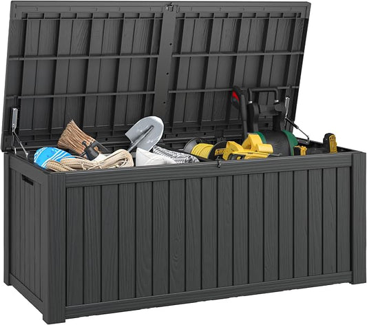 Outdoor Storage Box, 180 Gallon Resin Deck Boxes Outdoor Waterproof For Patio Furniture, Garden Tools, Pool Supplies, Lockable And UV Resistant (Striped Black)