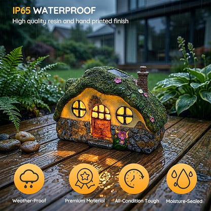 Solar Fairy Garden House, Outdoor Resin Statues, Outdoor Figurine Lights, Fairy Houses for Outside, Garden Statues House, for Patio, Yard, Balcony Decoration