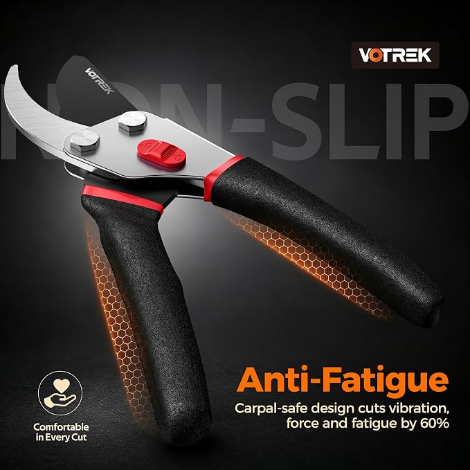 VOTREK® 8.5” Pruning Shears, Professional Garden Pruner with Jam-Proof Spring & Ever-Sharp SK5 Blade, Ergonomic Bypass Clippers for Rose, Tree Trimming, Heavy Duty Bonsai Scissor for Weak Hand