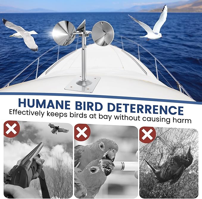 4 Pack Reflective Spinning Bird Deterrent, Wind Powered Aluminum Bird Repeller Scarer Deterrent Devices Outdoor, Repels All Birds Pigeons Sparrows Woodpeckers for Garden Railing Roof Adjustable Neck