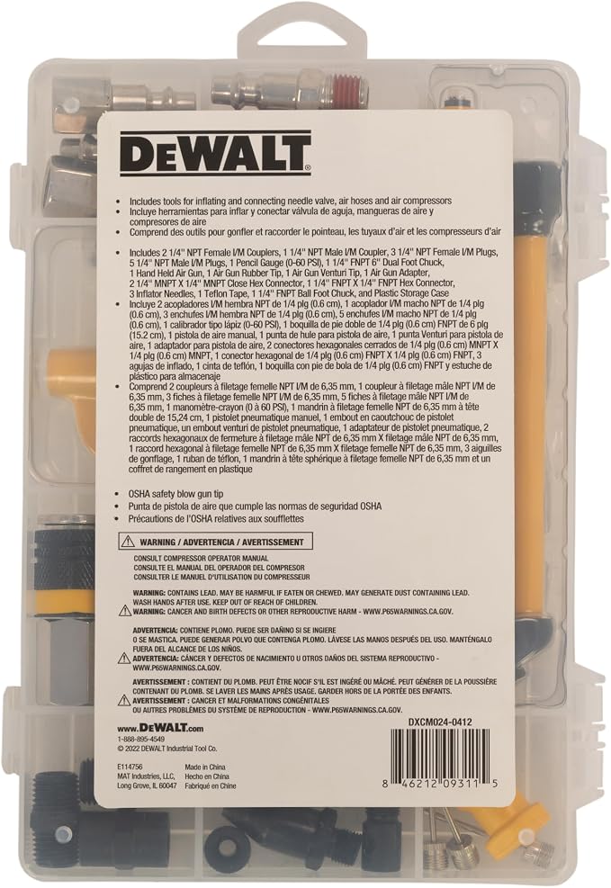 DEWALT 25pc Coupler Kit & 1/4-Inch x 10ft Polyurethane Hose