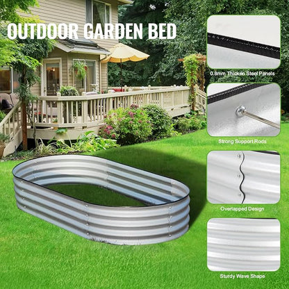 Backyard Expressions Home Galvanized Raised Garden Bed Kit 6x3x1ft, Planter Box Raised Garden Beds Outdoor, Easy Assembly Metal Raised Bed for Gardening Vegetables, Fruits, Flowers - Silver