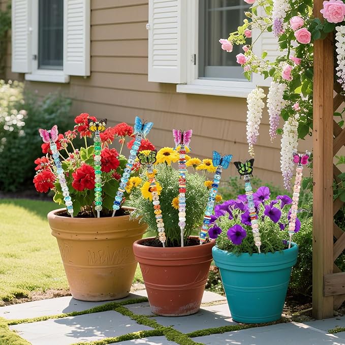 280 Pcs DIY Beaded Garden Stakes Kit with Crystal Stoppers | Garden stakes kit with beads colorful crystal stoppers, DIY fairy wands, garden decor, outdoor crafts
