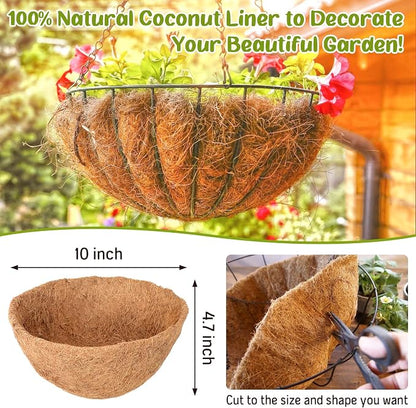 Legigo 6 Pack 10 Inch Hanging Basket Coco Liners Replacement, 100% Natural Round Coconut Coco Fiber Planter Basket Liners for Hanging Basket Flowers/Vegetables