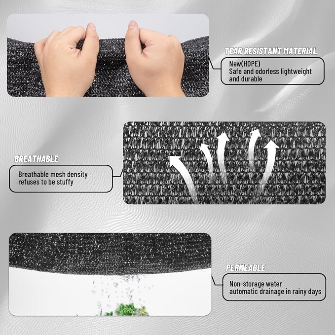 Cool Area 90% Sun Shade Cloth Mesh Tarp with Grommets for Plant Cover 6.5x16.5ft Patio Canopy Garden Pergola Greenhouse Car Barn Kennel Black
