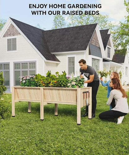 KYBOLT 45x23x30 Inch Raised Garden Bed with Legs, 13.7In Depth Wooden Planter Box for Outdoor Growing Vegetables and Herbs, Elevated Garden Bed with Hooks for Backyard, Patio, Balcony