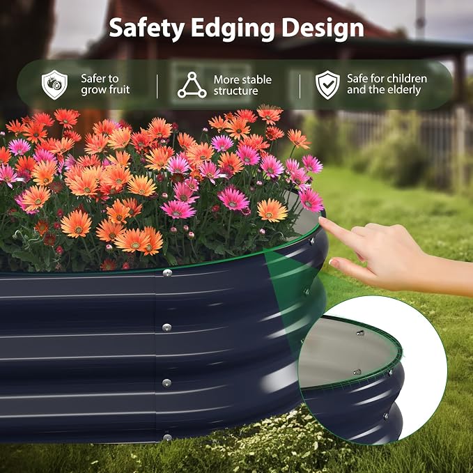 Winpull Raised Garden Bed Kit, 4x2x1 ft Galvanized Planter Box Outdoor with Safety Edging, Large Metal Raised Beds for Gardening Vegetables Flower Herb (Navy Blue)