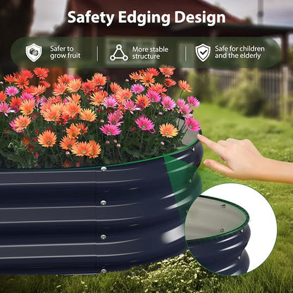 Winpull Raised Garden Bed Kit, 4x2x1 ft Galvanized Planter Box Outdoor with Safety Edging, Large Metal Raised Beds for Gardening Vegetables Flower Herb (Navy Blue)