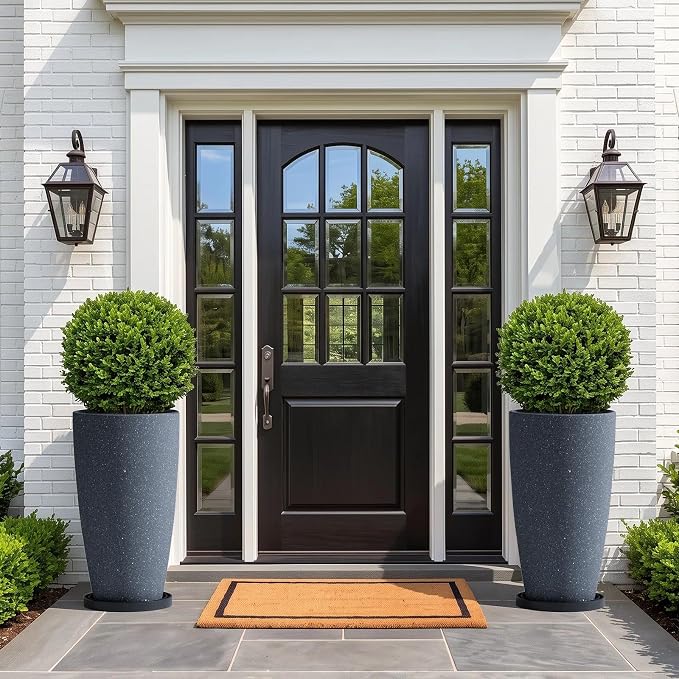 ZMTECH 2-Pack Large Tall Planters with Saucer - 6.8 Gallons /12x21 Inch Faux Stone Finish Round Flower Pots for Indoor Plants, Outdoor Patio & Porch Decor, Unbreakable Plant Containers (Dark Gray)