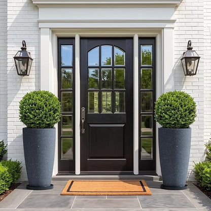 ZMTECH 2-Pack Large Tall Planters with Saucer - 6.8 Gallons /12x21 Inch Faux Stone Finish Round Flower Pots for Indoor Plants, Outdoor Patio & Porch Decor, Unbreakable Plant Containers (Dark Gray)