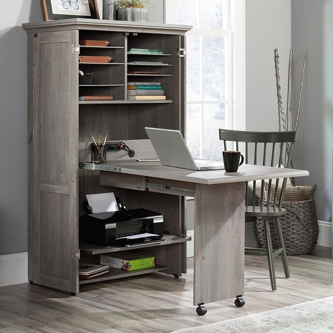 Sauder Miscellaneous Storage Craft & Sewing Armoire, L: 35.112" x W: 21.81" x H: 61.58", Mystic Oak