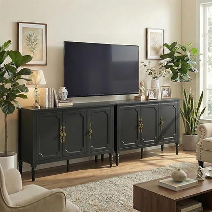RoyalCraft Buffet Sideboard Cabinet with 3 Doors, Wooden Coffee Bar Credenza with Adjustable Shelves, Vintage Storage Cabinet for Kitchen Dining Entryway Living Room, Black