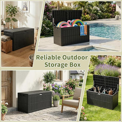 100 Gallon Outdoor Storage Box, Waterproof Lockable Deck Box | Resin Storage Bin for Patio Furniture Cushions, Garden Tools, Pool Supplies Organization, Indoor & Outdoor Use