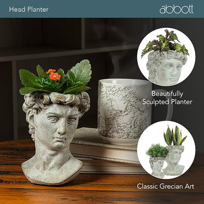 Abbott Collection Extra Small Male Head Planter | Cement, Gray, 6"H