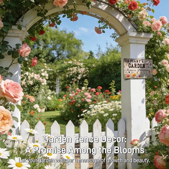 Vintage Metal Garden Signs for Outside with Inspirational Quote, Aluminum Rust-proof, Spring Flower Garden Decoration outdoor for Party, Gardening Gifts for Plant Lovers Women, 12x8 Inch