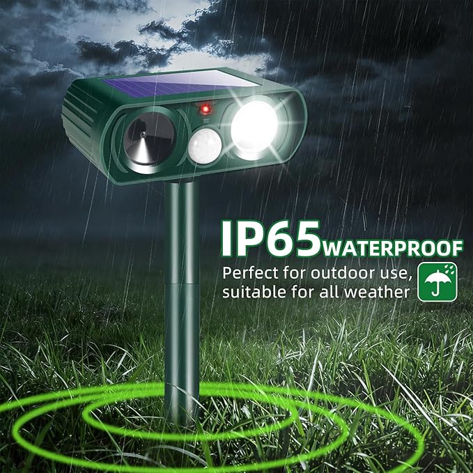 2026 Sonic Fortress Pro Deer Repellent Devices,2 Pcs Solar Animal Repellent Ultrasonic Outdoor for Squirrel Rabbit Skunk Racoon Cat Strobe Light,IP65 Waterproof Motion Sensor Animal Repeller for Yard