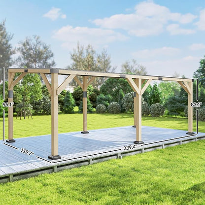 Outsunny 10' x 20' Wooden Gazebo, Hardtop Lean-to Gazebo Pergola with Galvanized Steel Sloped Roof, Large Heavy Duty Awning for Patio, Deck, Backyard, Light Walnut