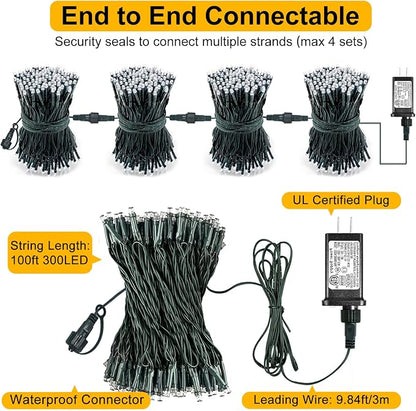 2 Pack Christmas Lights Outdoor, Total 200FT 600LED Christmas Tree Lights Waterproof, 8 Modes Connectable String Lights for Outside Indoor Patio Party Decor, 1 Pack Warm White & 1 Pack Multicolor