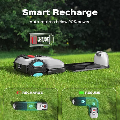 2026 New Robot Lawn Mower with App Control – Features Adjustable Cutting Height, Auto-Charging, Obstacle Detection and Brushless Motor for Lawns Up to 1/8 Acre, Dark Gray
