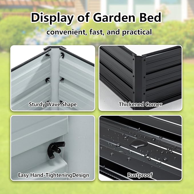 Thanaddo Galvanized Raised Garden Bed 4x3x1ft Outdoor Planter Box Galvanized Steel Garden Bed Kit for Vegetables, Flowers, Herbs and Succulents Black