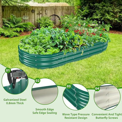 TBMLC Oval Galvanized Planter Box, Metal Raised Garden Bed - 0.8MM Thick- Ideal for Outdoor Gardening and Planting of Vegetables Flowers Fruits Succulent Plants and Others (Green, 6X3X1 FT)