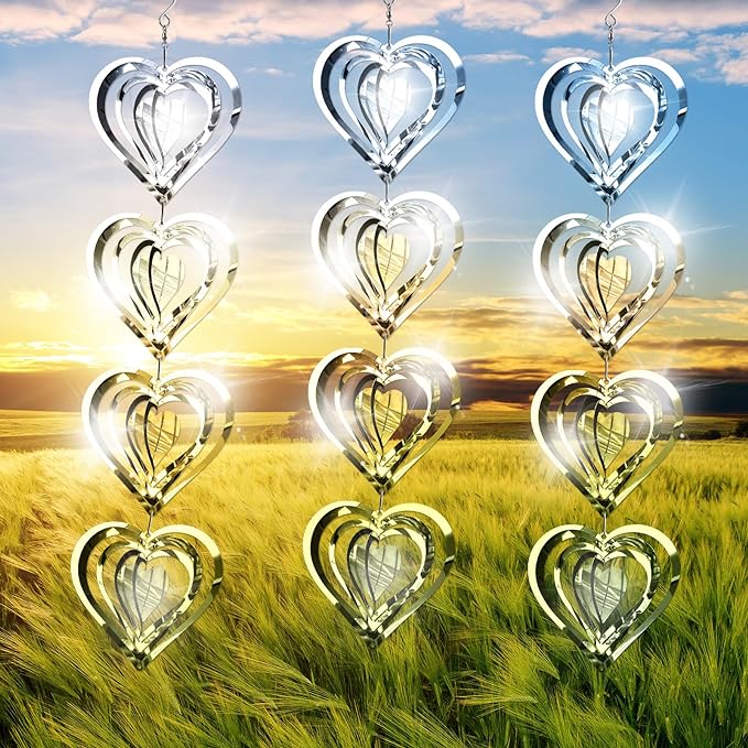 Bird Deterren for Outside Patio,Bird Scare Devices Discs Reflectors Stainless Steel Wind Spinners Reflective Heart Metal Bird Repellen to Keep Birds Away Porch Garden Yard Sparkly Double Side