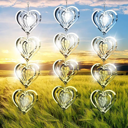 Bird Deterren for Outside Patio,Bird Scare Devices Discs Reflectors Stainless Steel Wind Spinners Reflective Heart Metal Bird Repellen to Keep Birds Away Porch Garden Yard Sparkly Double Side