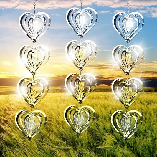 Bird Deterren for Outside Patio,Bird Scare Devices Discs Reflectors Stainless Steel Wind Spinners Reflective Heart Metal Bird Repellen to Keep Birds Away Porch Garden Yard Sparkly Double Side