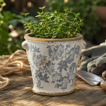 Dosayes Vintage Ceramic Flower Pot with Drainage Holes and Handle,Ice Crack Country Rustic Planters for Indoor Outdoor,Tuscan Decor,Home and Garden Decor,Gardening Present