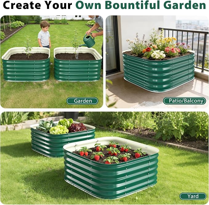16.5" Deep Square Galvanized Raised Garden Bed 2x2 ft – Heavy Duty Metal Planter Box for Vegetables,Flowers&Herbs – Rust-Resistant Outdoor Above Ground Gardening Bed with Easy Assembly (Green)
