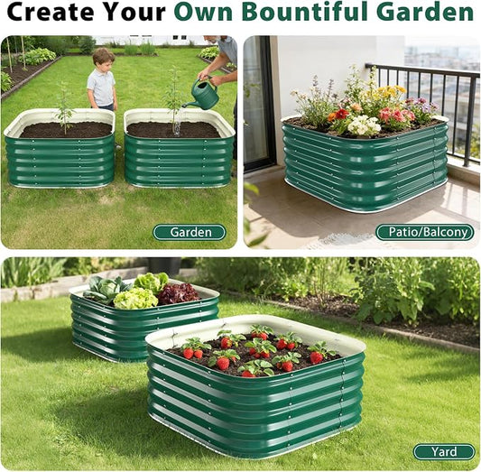 16.5" Deep Square Galvanized Raised Garden Bed 2x2 ft – Heavy Duty Metal Planter Box for Vegetables,Flowers&Herbs – Rust-Resistant Outdoor Above Ground Gardening Bed with Easy Assembly (Green)