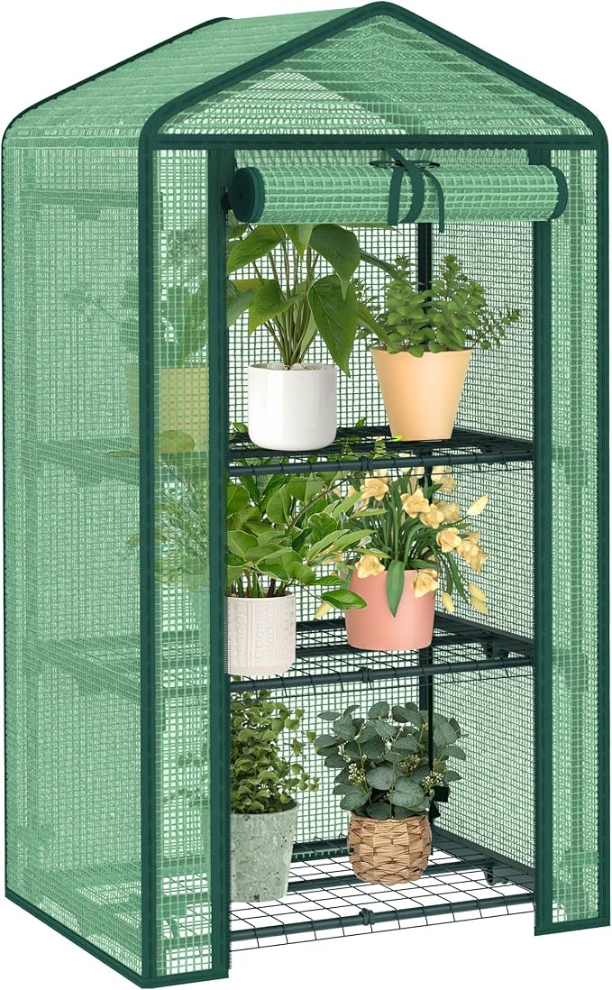 AlisisFores 3-Tier Greenhouse for Indoor and Outdoor Use, 4ft Tall Portable Mini Green House with Shelves, Zipper Door & PE Cover, for Seed Starting, Plants, Herbs, Balcony, Patio Gardening