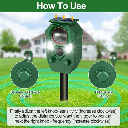 Ultrasonic Animal Repeller Outdoor,Cat Repellent & Deterrent with PIR Sensor & Flashing Light,Solar Powered Deer Repellent Device for Squirrels,Raccoons,Skunks,Rabbits,and Dog,IP65 Waterproof - 1 Pack