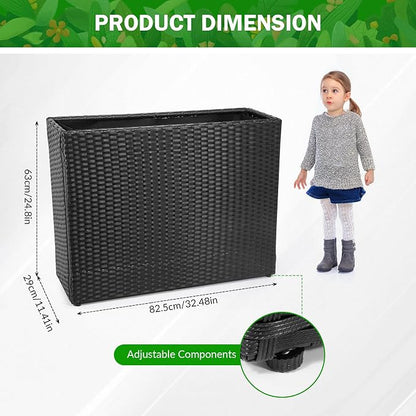 HPC Decor Planters, Plastic Planter for Outdoor Plants Handmade Wicker Large Rectangular Block Planter Box with Removable Liners, Modern Planter for Indoor Outdoor Patio Porch Deck.