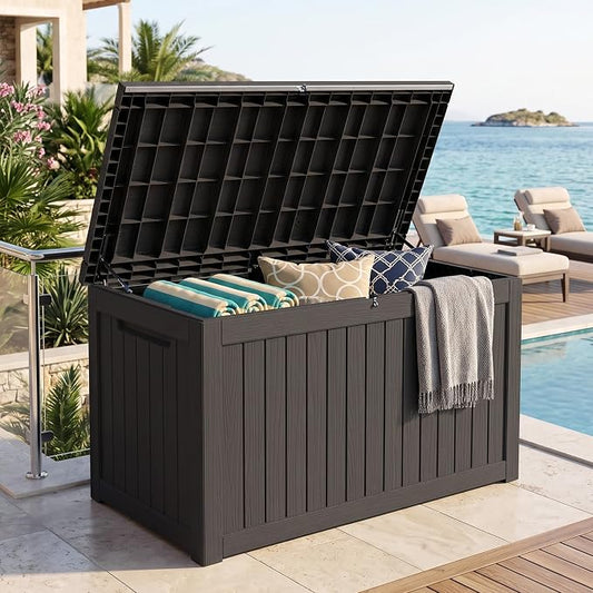 Outdoor Storage Box, 270 Gallon Waterproof Deck Box [Upgraded 3.1], Giant Resin Storage for Large Cushions, Heavy Duty Outside Lockable Bench Seat, Large Backyard Party, Black