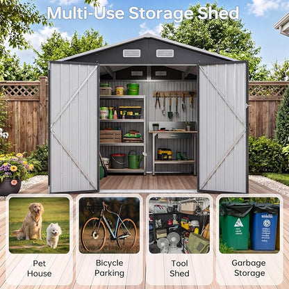 8x6FT Outdoor Storage Shed Black | Metal Garden Tool Shed with Sloping Roof & Lockable Door for Garden, Patio, Backyard