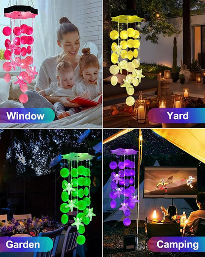 Toodour Solar Wind Chimes for Outside, Shells Light Gifts for Mom Grandma Women Wife Girls, Waterproof Solar Outdoor Decorative Mobile Light for Holiday Garden Porch Yard Outdoor Decor (Warm White)