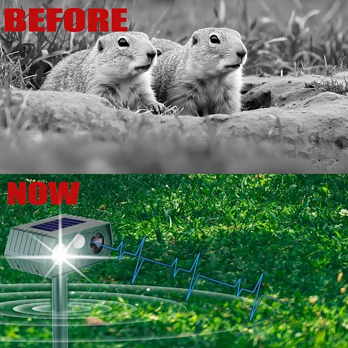 Cat Repellent Outdoor,Solar Animal Repellent Outdoor, Deer, Squirrel, Mouse Ultrasonic Repellent Etc,Devices Motion Detection Waterproof with LED Flash Lights for Yard Farm Garden (1)