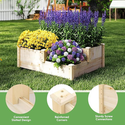 S AFSTAR 3-Tier Raised Garden Bed, Outdoor Elevated Planter Box for Vegetable Fruit Herb Flower Solid Fir Wood Planter Kit with Open-Ended Base, Gardening Planter for Garden Yard Lawn Backyard