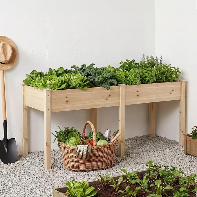 NEWBULIG Raised Garden Bed Wood 72x23x30in, Elevated Wooden Planter Box Stand with Legs for Outdoors Balcony Backyard, Raised Garden Bed for Planting Herbs Flowers Vegetables, Natural Wood