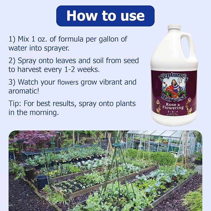Neptune's Harvest Rose & Flowering Fertilizer (2-6-4) - 1 Gallon - Organic Liquid Rose Food for Vibrant Blooms & Growth - Promotes Healthy Foliage - Ideal Fertilizer for Indoor & Outdoor Use