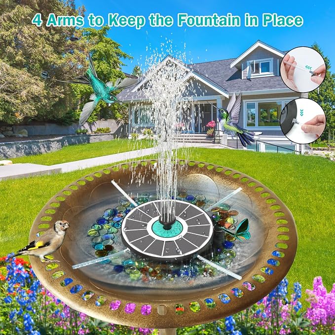 Solar Fountain Cyan Flower, Upgrade 3.5W Solar Bird Bath Fountains, Solar Powered Water Fountain with 7 Nozzles, 4 Fixed Pipes for Hummingbirds, Bird Bath, Garden, Pool, and Pond