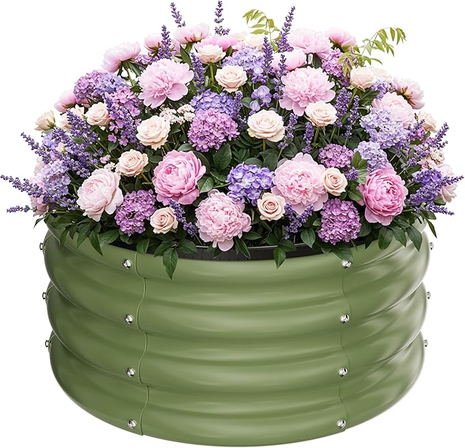 ZXZYHFTY Raised Garden Bed, 0.6 mm Galvanized Steel Round Planter Box with Open Bottom, Metal Raised Garden Bed for Vegetables Flowers Herbs Mailbox Planter Accent, 2 x 2 x 1 FT, 1 Pack Green
